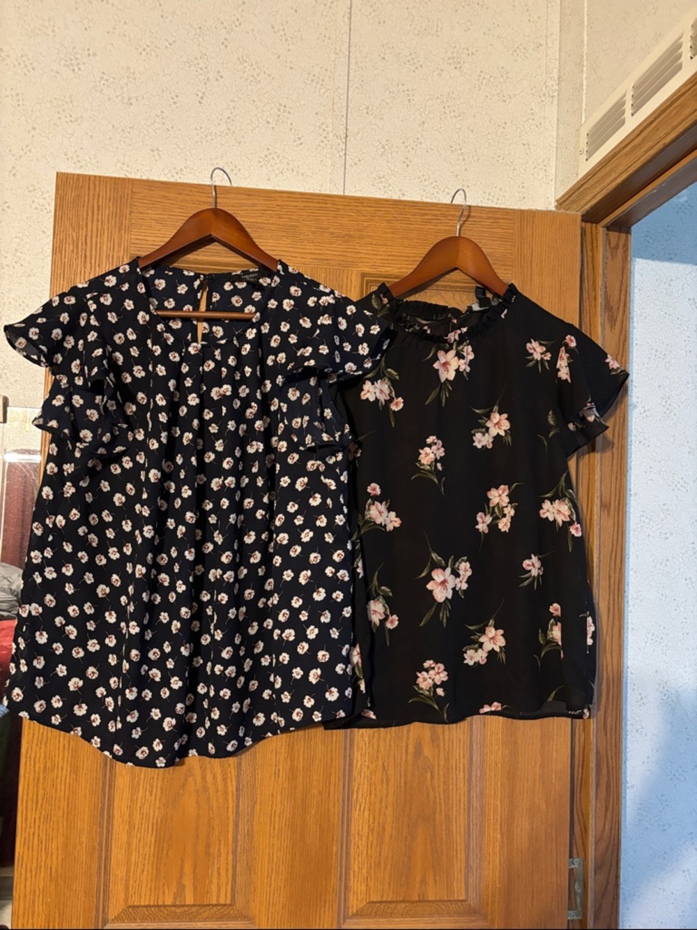 Forever 21 Navy and black Floral Ruffle Sleeve Blouse Duo